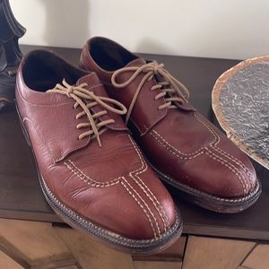 Cole Haan 10E Rich Camel / Caramel Leather RARE SQUARE TOE TOP STITCH Shoes EUC